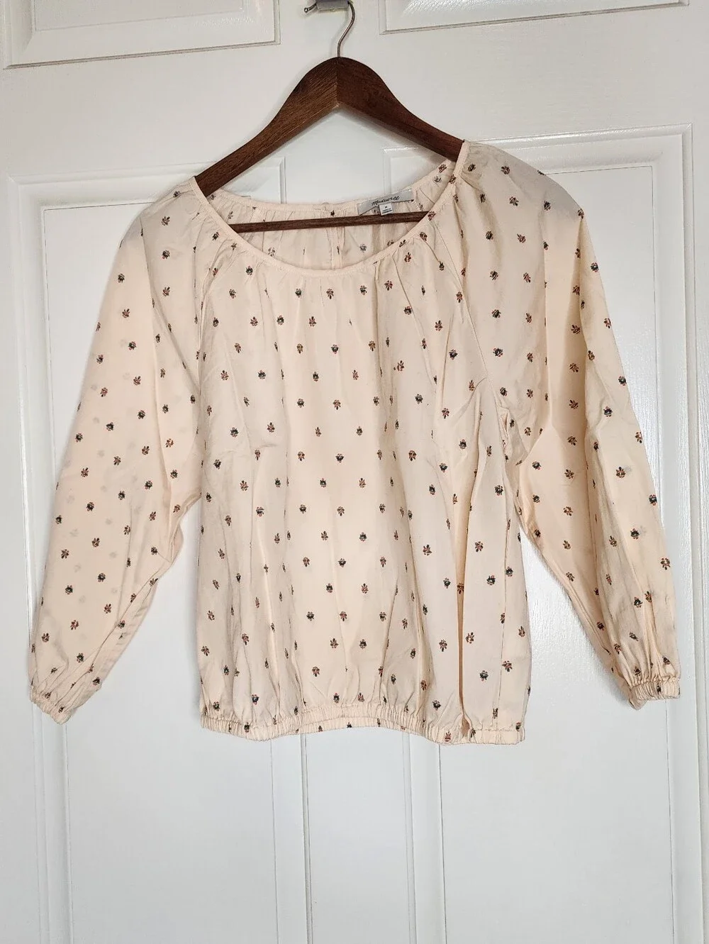 Madewell Sunrise Floral Bone Gathered Puff Sleeve Crop Top Blouse Medium
